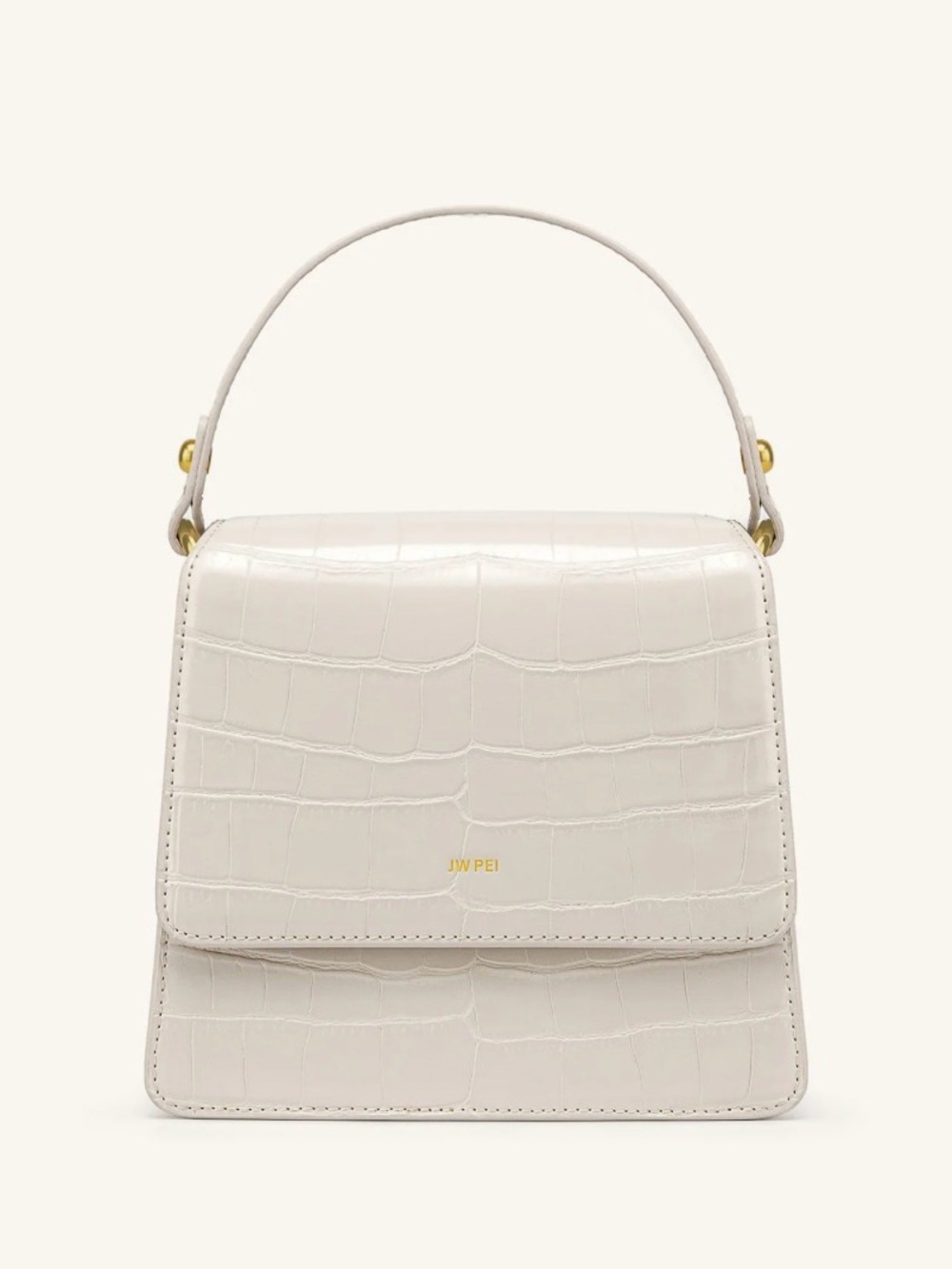 JW PEI Cream Croc-Embossed Flap Crossbody with Gold Accent